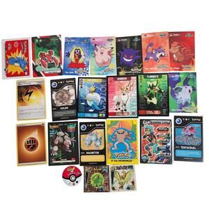 Pokemon TCG Lot Of 18 Cards, 3 Stickers, And 1 Peru Tazo VG+/NM Pre-owned